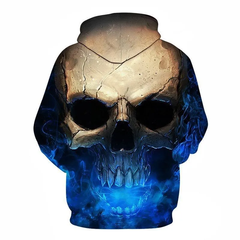Blue Flame Skull 3D Printing Coat Leisure Sports Sweater Autumn And Winter