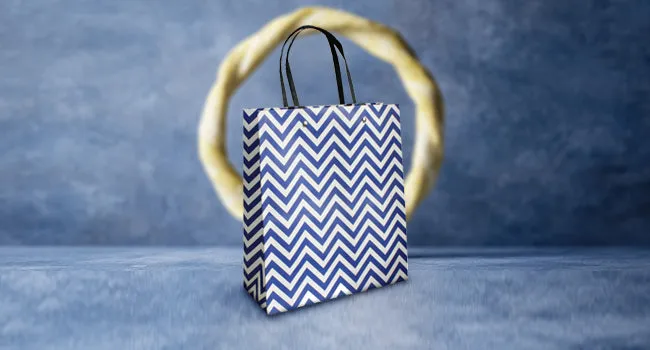 Chic Geometric Patterned Gift Bags - Set Of 3, Blue And White