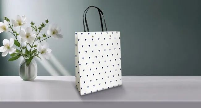Chic Geometric Patterned Gift Bags - Set Of 3, Blue And White