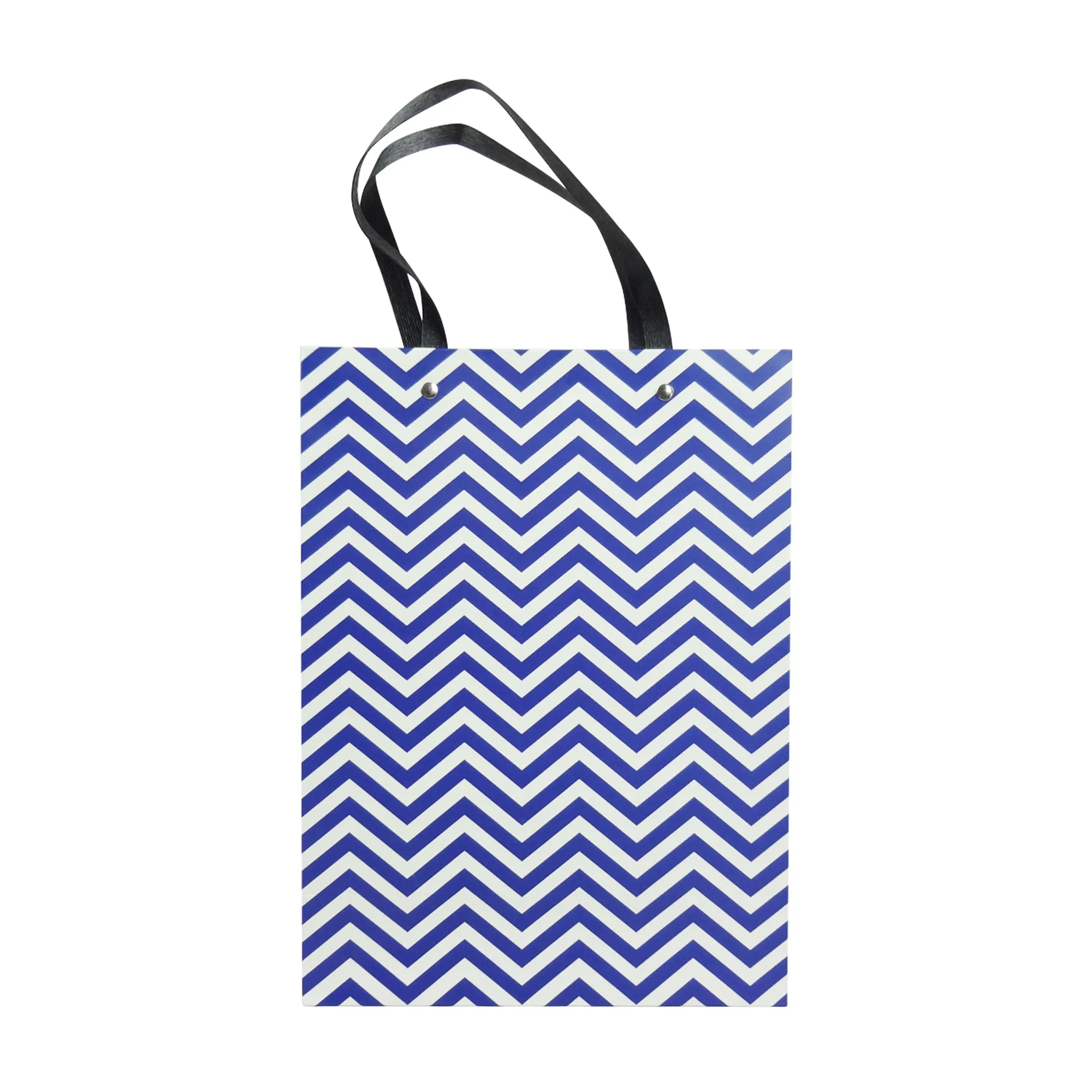Chic Geometric Patterned Gift Bags - Set Of 3, Blue And White