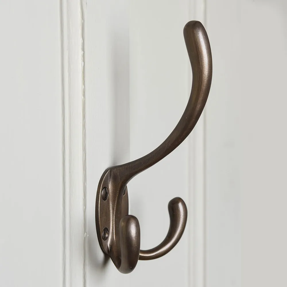 Distressed Antique Brass Triple Hat & Coat Hook - Large