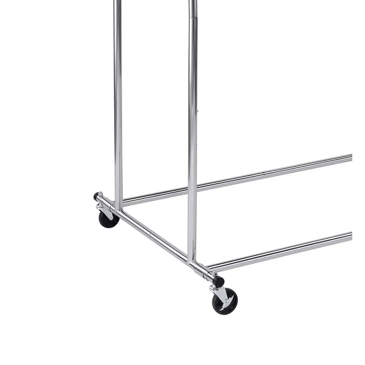 Dual Bar Tubular Metal Frame Garment Rack With Casters, Chrome By Benzara