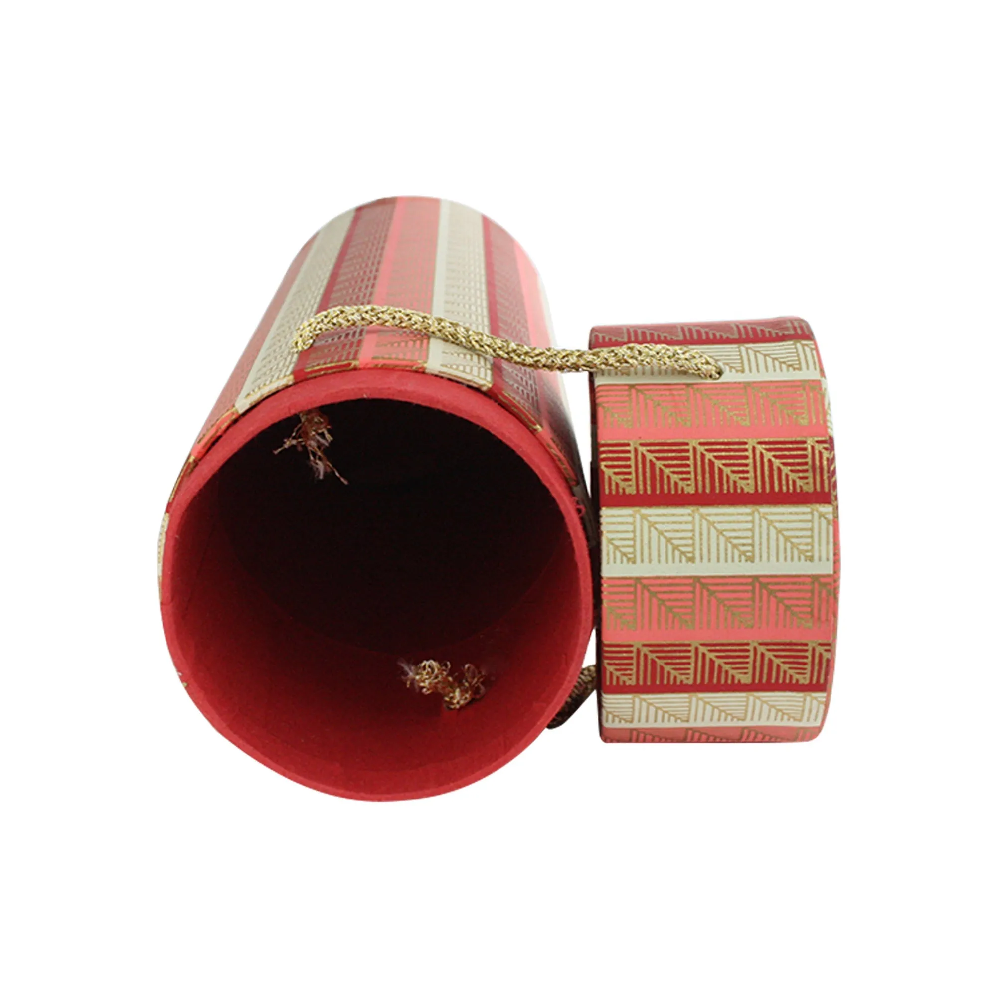 Handmade Chevron Patterned Red/Pink Cylindrical Wine Gift Box - Single