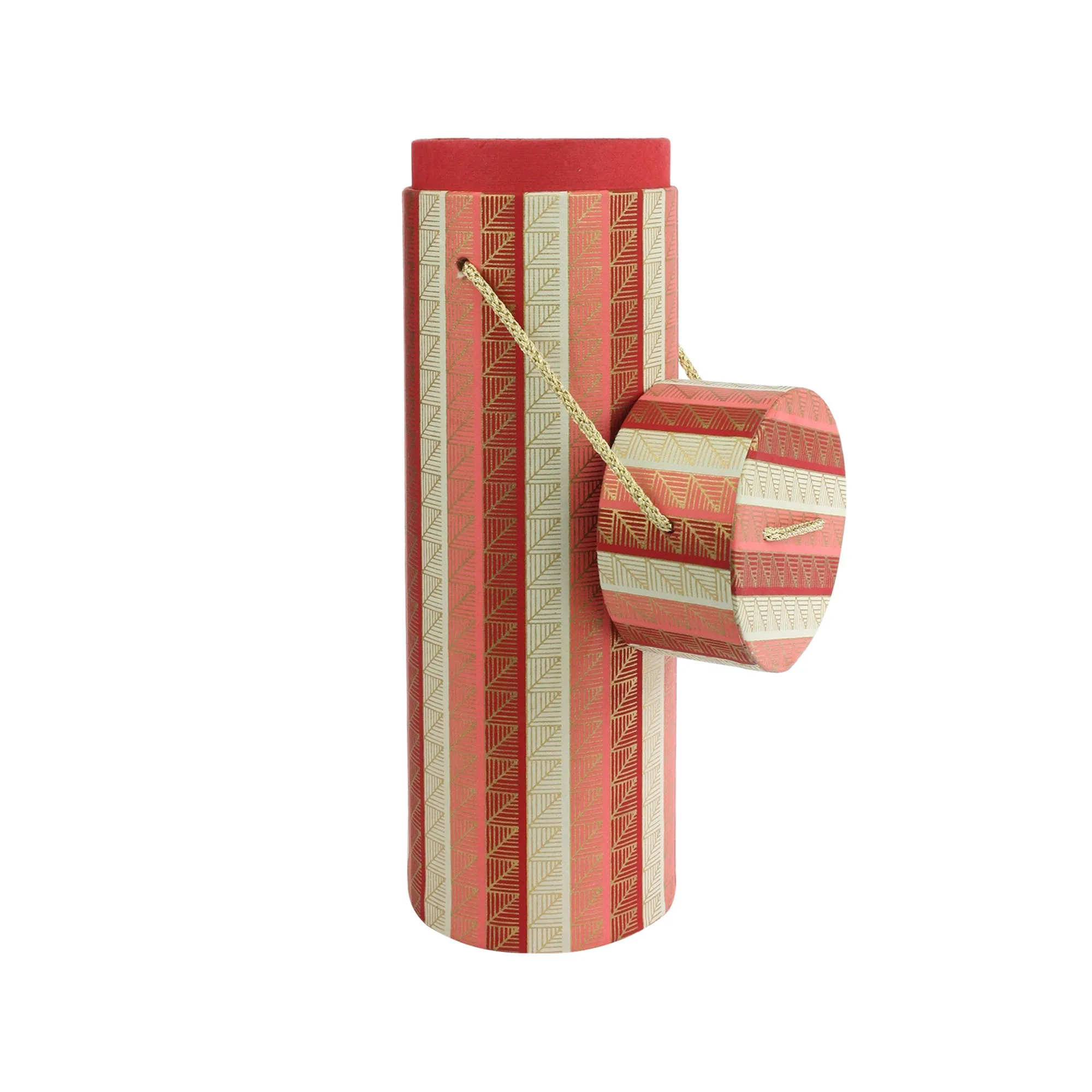 Handmade Chevron Patterned Red/Pink Cylindrical Wine Gift Box - Single