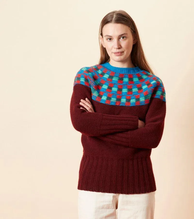 Isla Yoke weinroter Pullover aus reiner Wolle für Damen