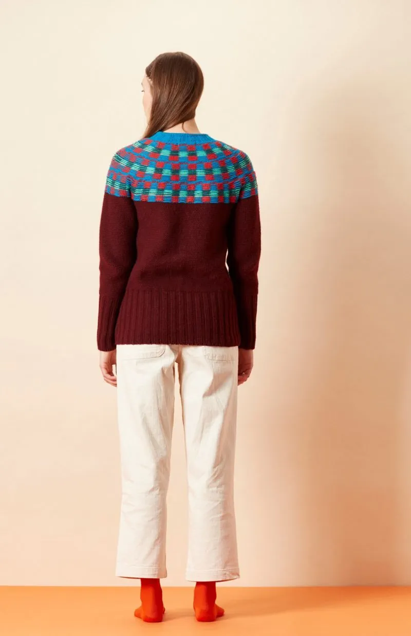 Isla Yoke weinroter Pullover aus reiner Wolle für Damen