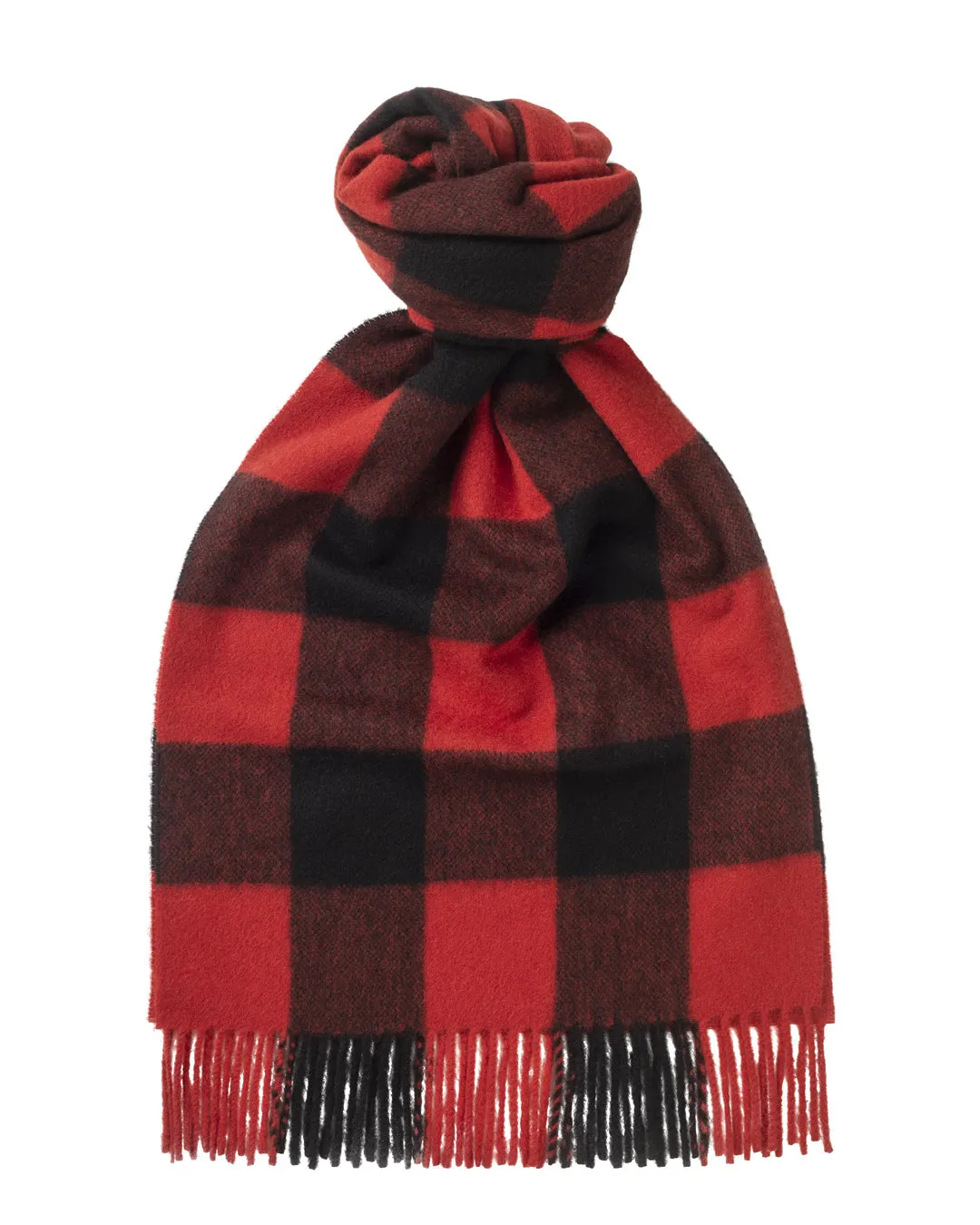 Joshua Ellis - Cabin Check Cashmere Scarf Scarlet
