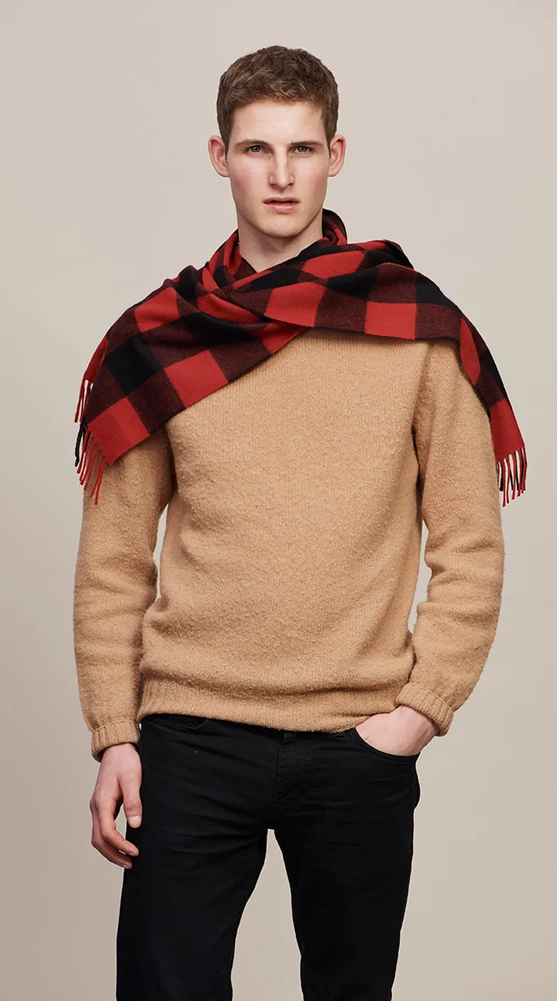 Joshua Ellis - Cabin Check Cashmere Scarf Scarlet