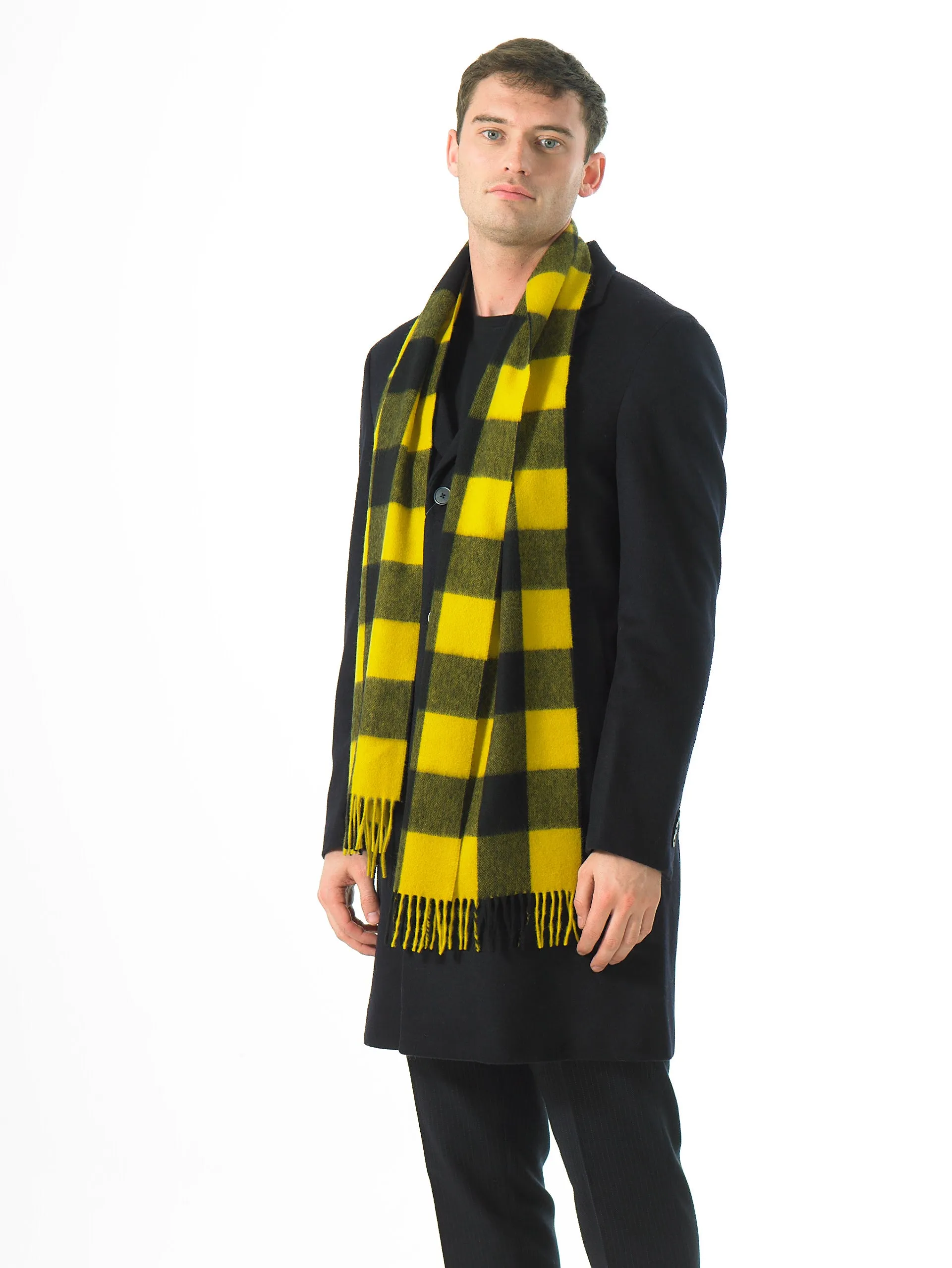 Joshua Ellis - Cabin Check Cashmere Scarf Yellow