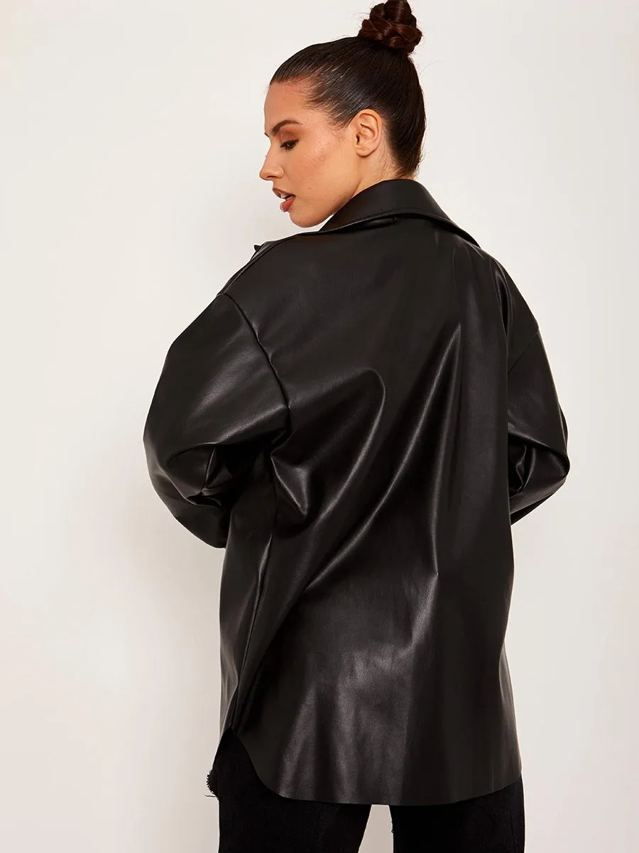 Keira Faux leather PU Shacket In Black