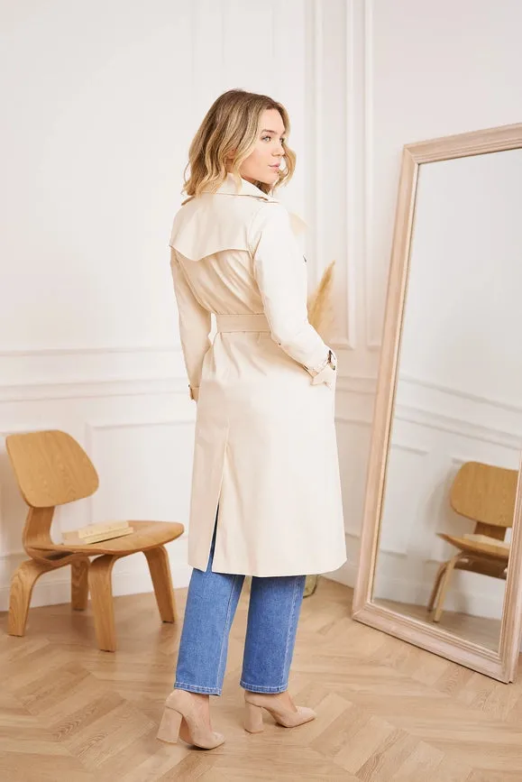 Long Trench Coat with Cotton Belt White