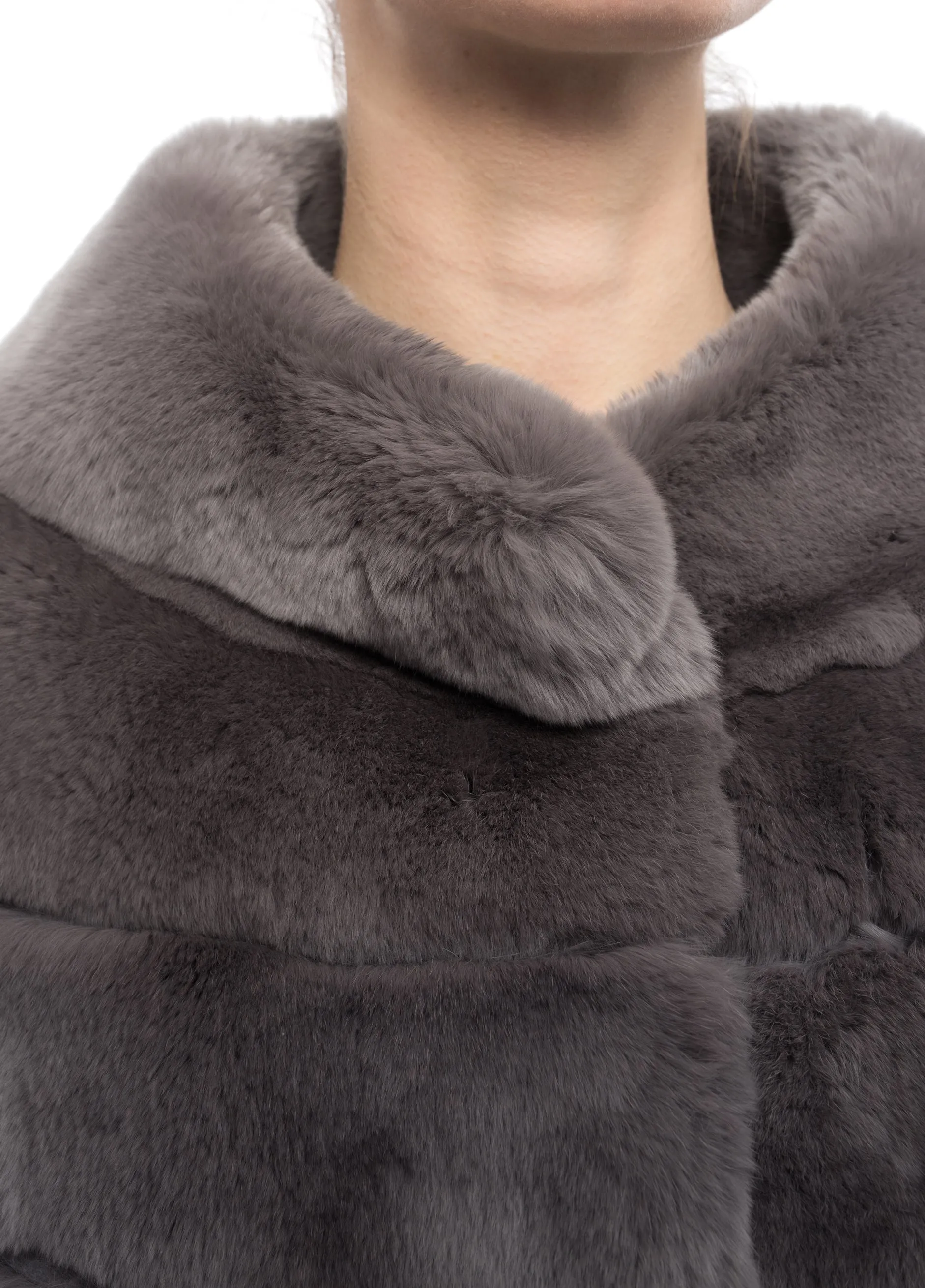 Lysa Lash Grey 2-Tone Sheared Rex Rabbit Fur Jacket - 6