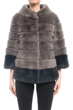 Lysa Lash Grey 2-Tone Sheared Rex Rabbit Fur Jacket - 6