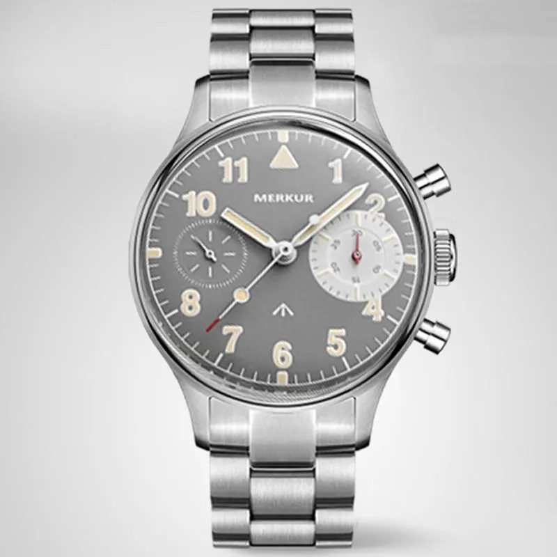 MERKUR Chronograph Mechanical Big Eye Leather Black