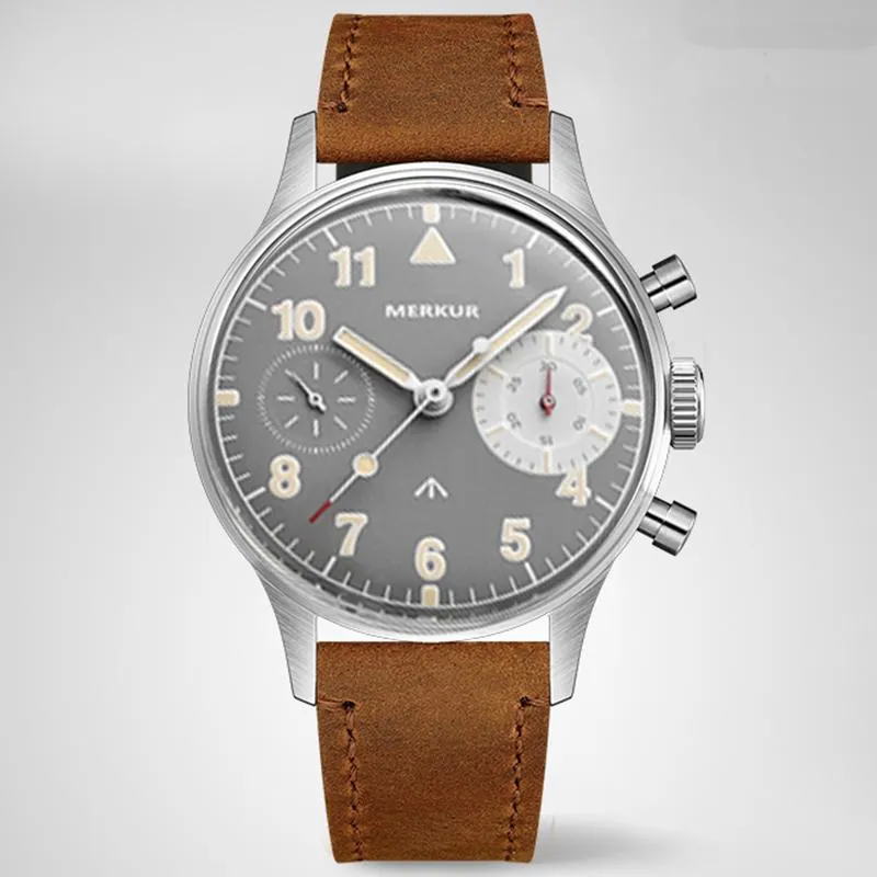 MERKUR Chronograph Mechanical Big Eye Leather Black
