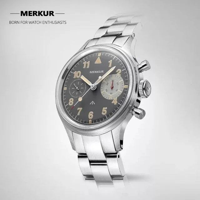 MERKUR Chronograph Mechanical Big Eye Leather Black