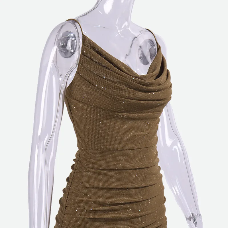 Mesh Ruched Bodycon Dress | Green Glitter Dress