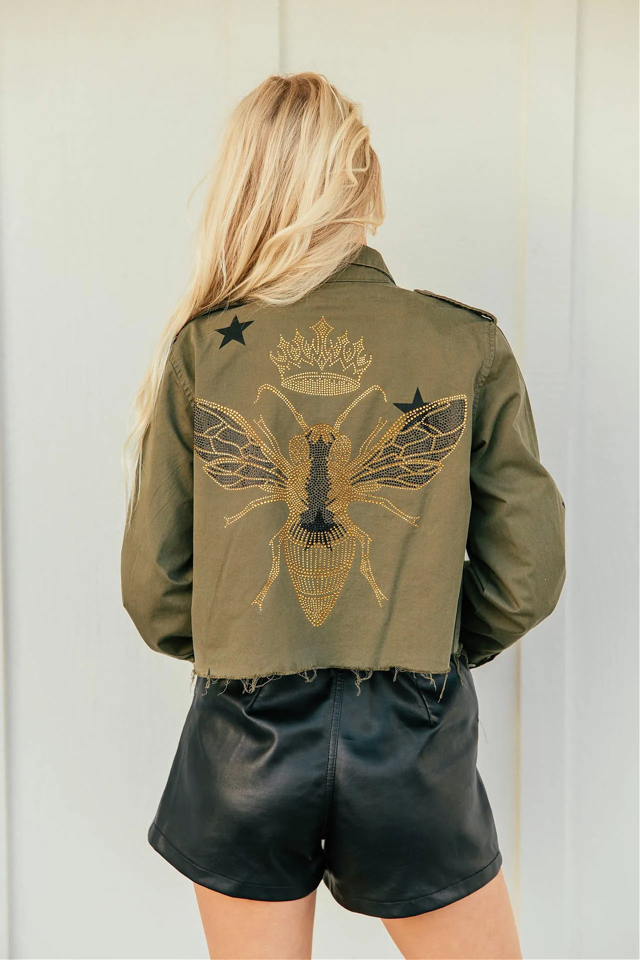 NEW!! Embellished Cropped Bee Shacket