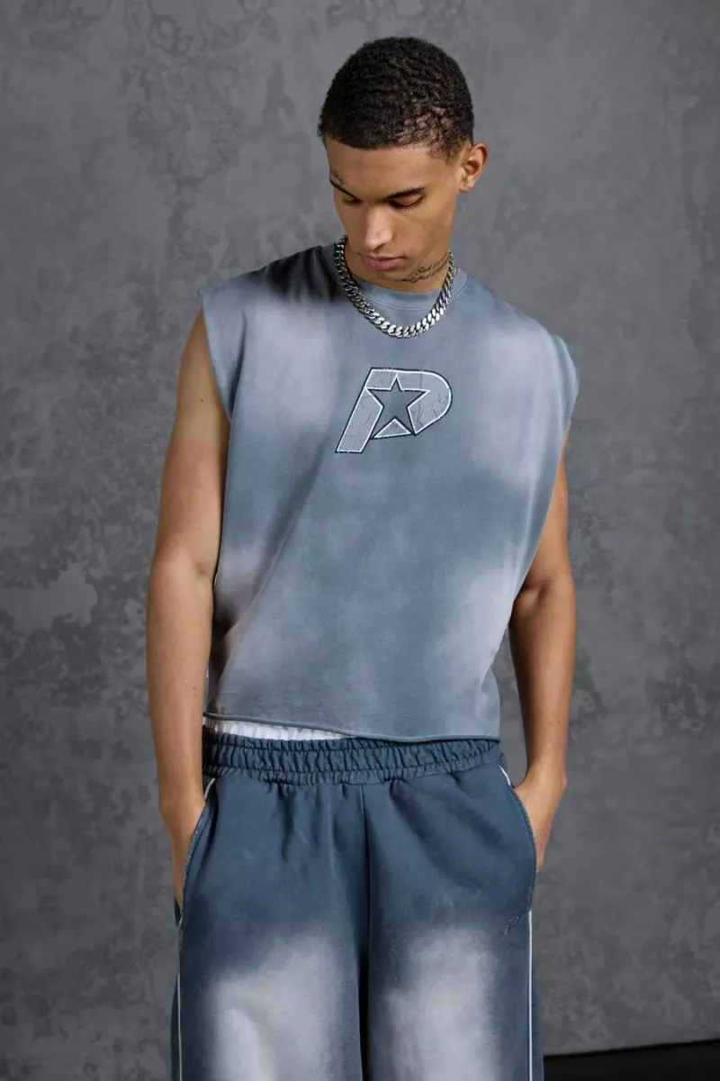 P-Star Oversized Tank Top Chest Print Grey