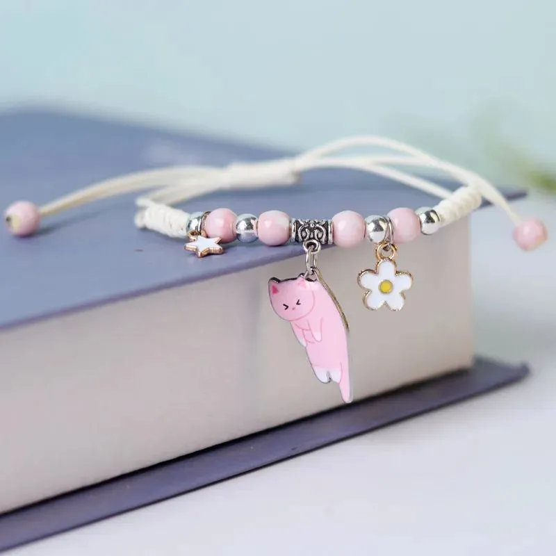 Rinhoo Fashion Handmade Purple Butterfly Flower Bracelet For Women Charm Sweet Animal Pendant Braided Bracelets & Bangle Jewelry