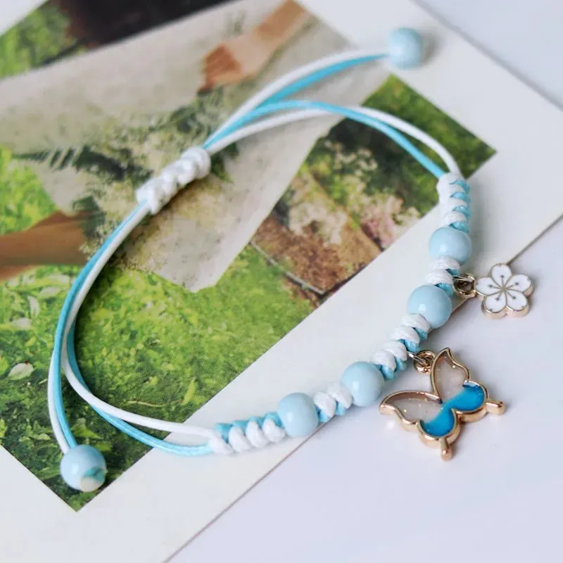 Rinhoo Fashion Handmade Purple Butterfly Flower Bracelet For Women Charm Sweet Animal Pendant Braided Bracelets & Bangle Jewelry