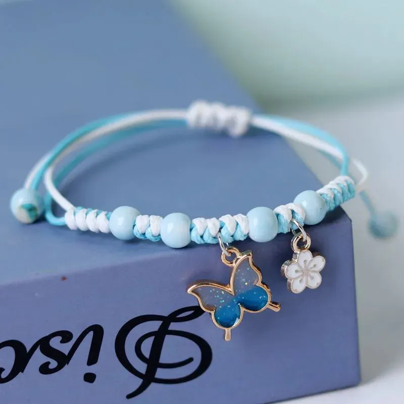 Rinhoo Fashion Handmade Purple Butterfly Flower Bracelet For Women Charm Sweet Animal Pendant Braided Bracelets & Bangle Jewelry