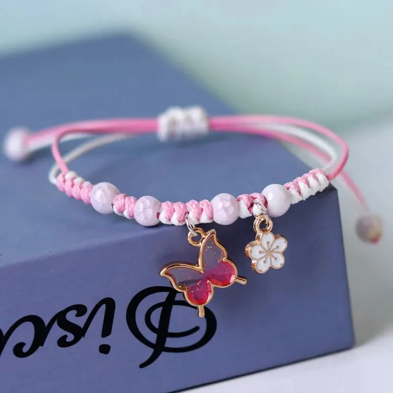 Rinhoo Fashion Handmade Purple Butterfly Flower Bracelet For Women Charm Sweet Animal Pendant Braided Bracelets & Bangle Jewelry