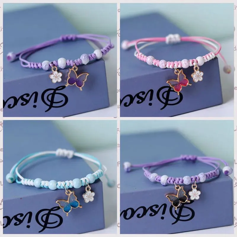 Rinhoo Fashion Handmade Purple Butterfly Flower Bracelet For Women Charm Sweet Animal Pendant Braided Bracelets & Bangle Jewelry