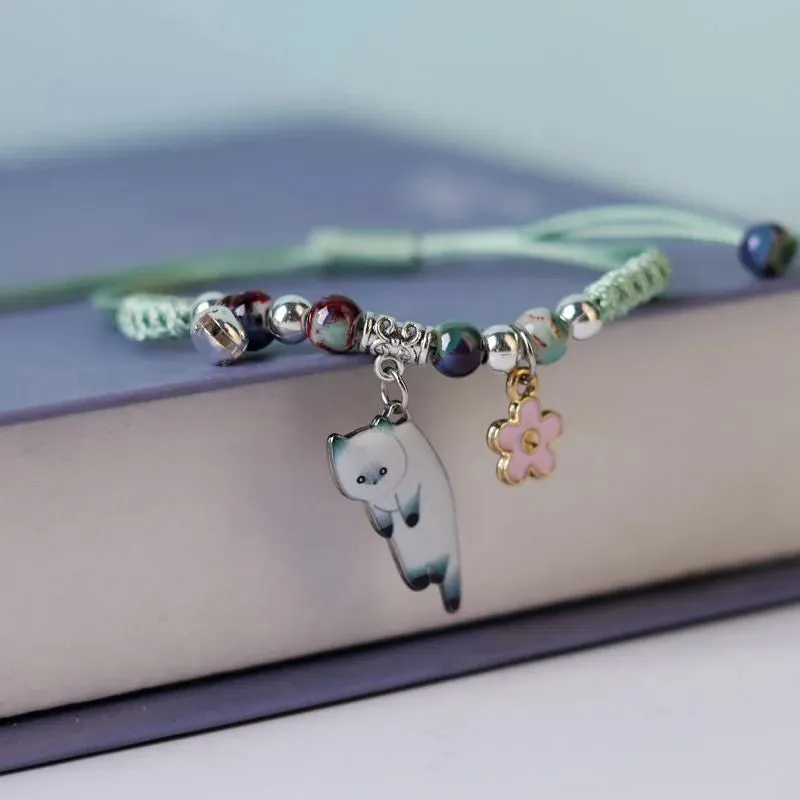 Rinhoo Fashion Handmade Purple Butterfly Flower Bracelet For Women Charm Sweet Animal Pendant Braided Bracelets & Bangle Jewelry