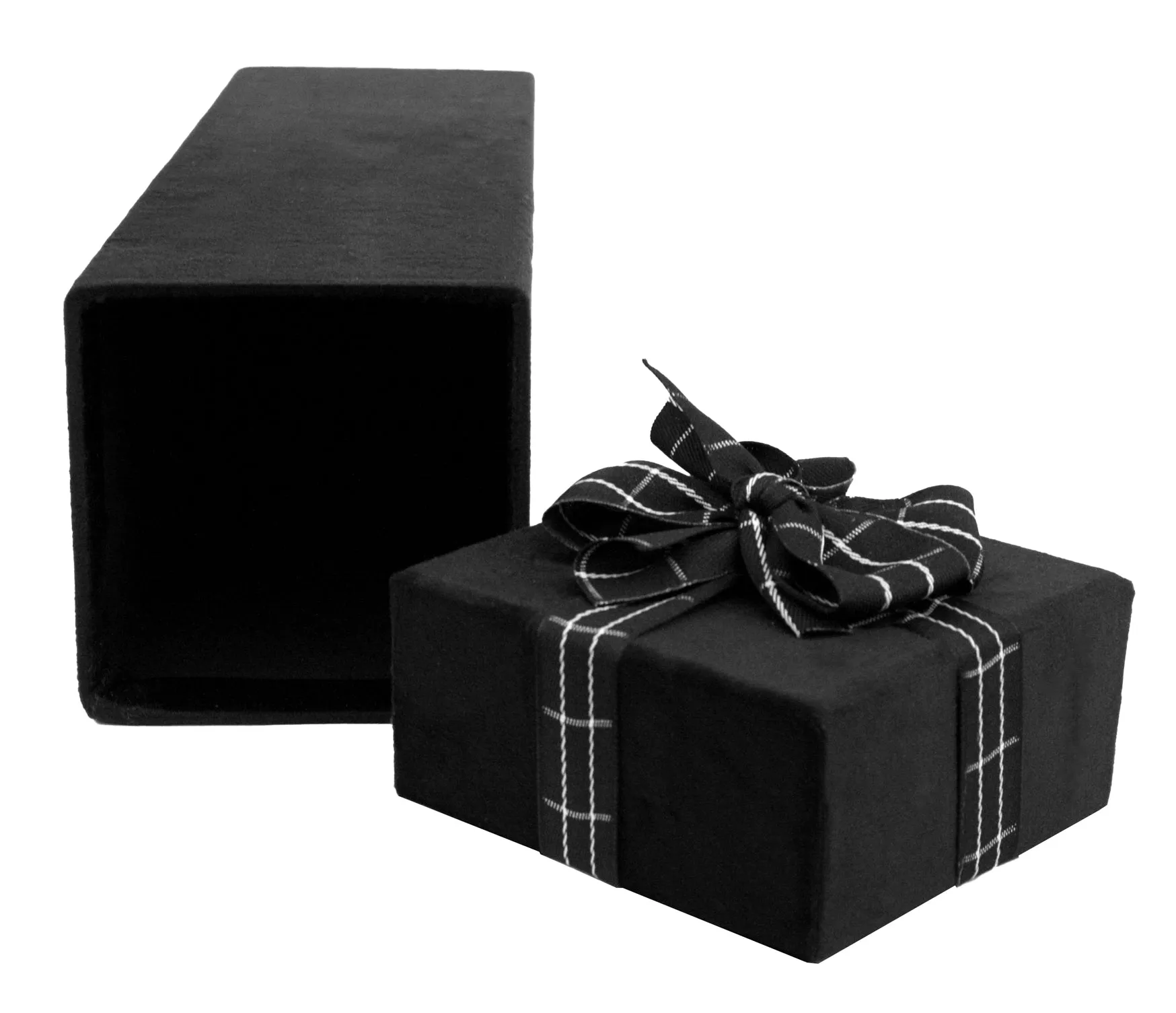 Single Black Velvet Wine Gift Box with Striped Ribbon
