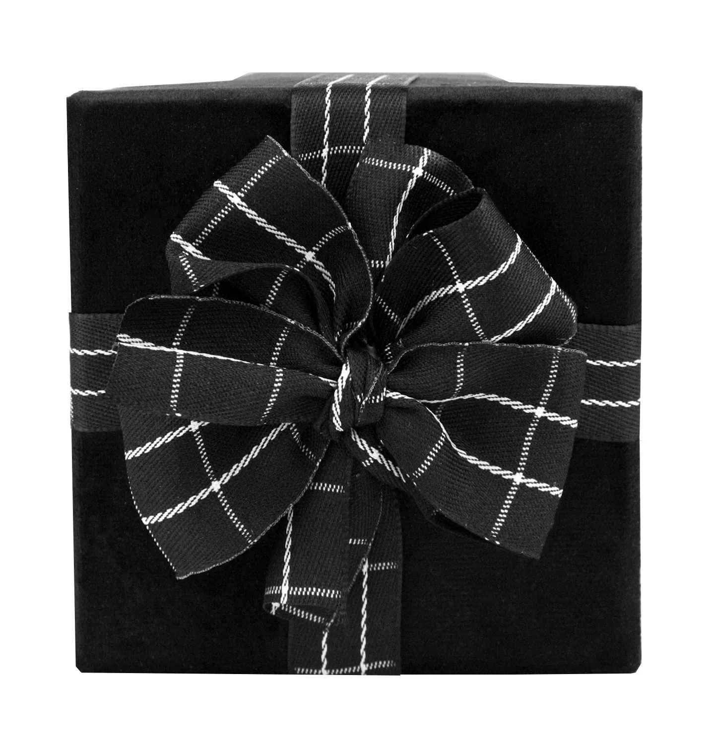 Single Black Velvet Wine Gift Box with Striped Ribbon