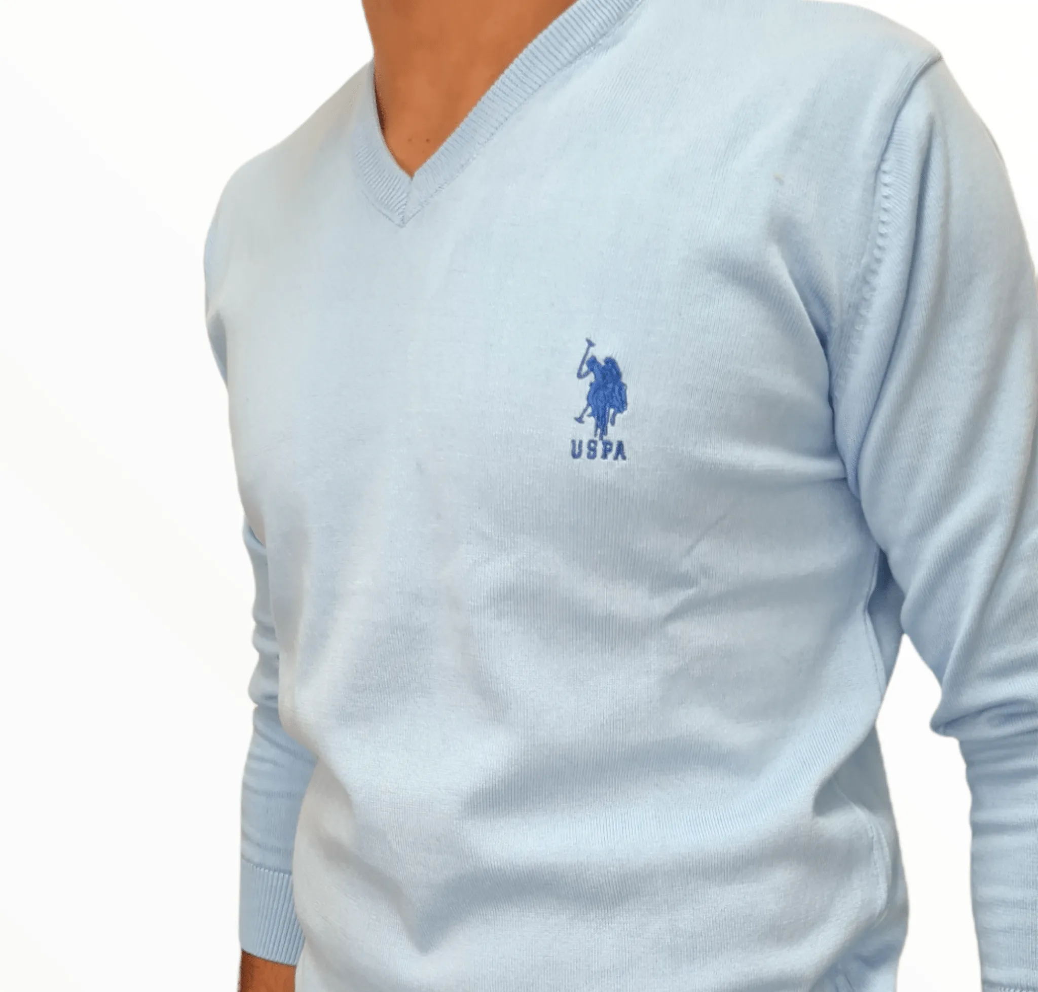 [Slim Fit] Men V-Collar Pullover USPA - Baby Blue