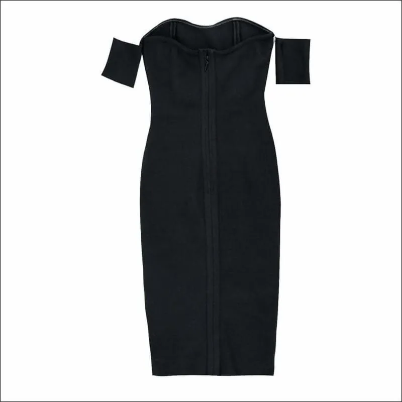 Winnal Black V neck Crisscross Off Shoulder Bodycon Dress