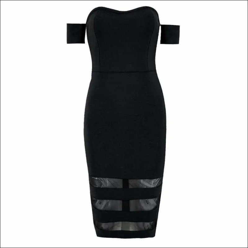 Winnal Black V neck Crisscross Off Shoulder Bodycon Dress