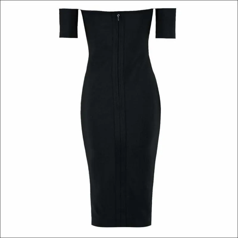 Winnal Black V neck Crisscross Off Shoulder Bodycon Dress